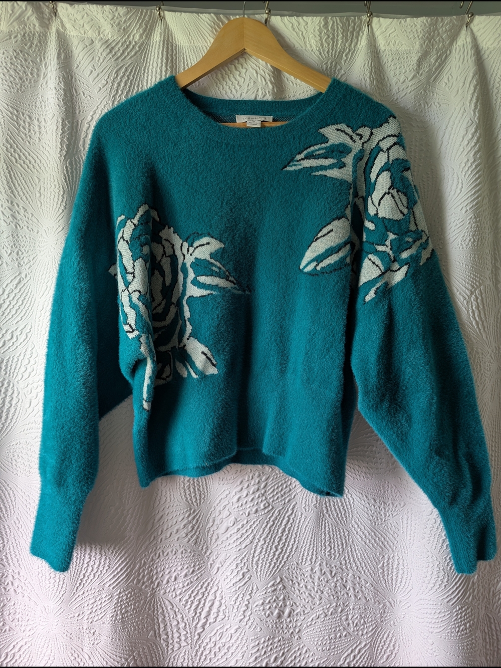 Teal Floral Crewneck Women's Sweater